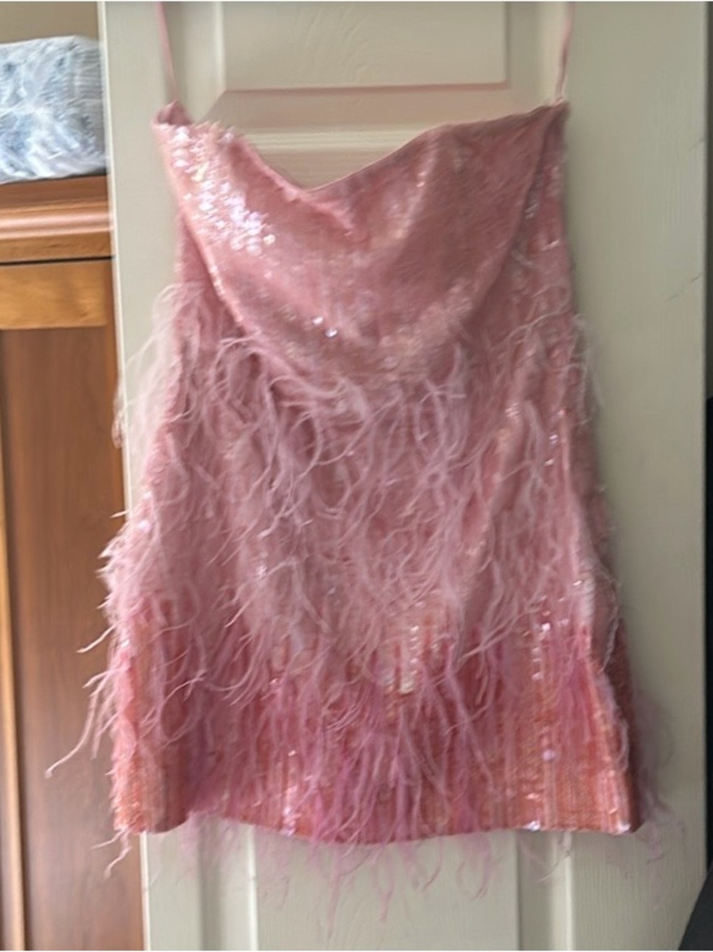 Retrofete Pink Feather & Sequin Mini Dress